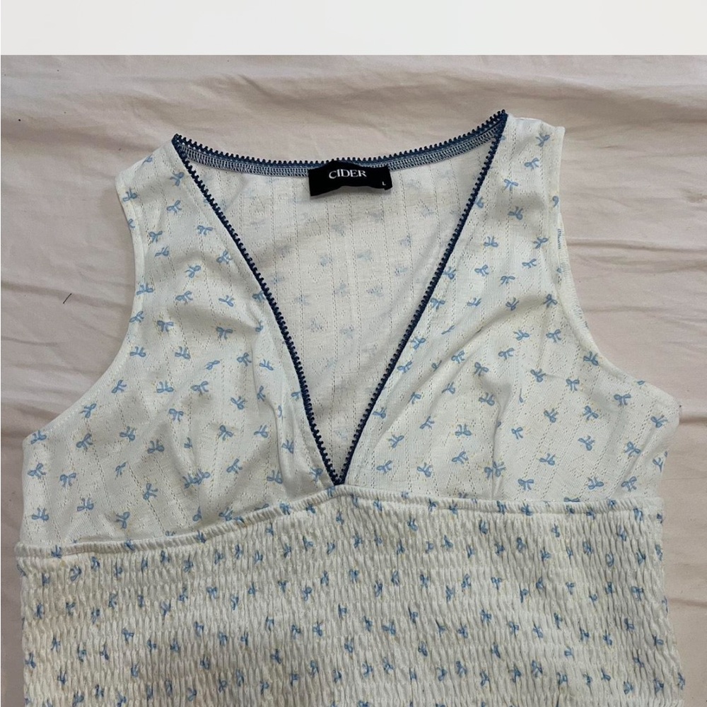 Cider Blue and White V-Neck Top